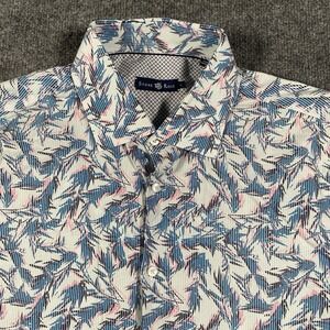 Stone Rose Hawaiian Floral Pattern Short Sleeve Button Shirt Mens Large Striped
